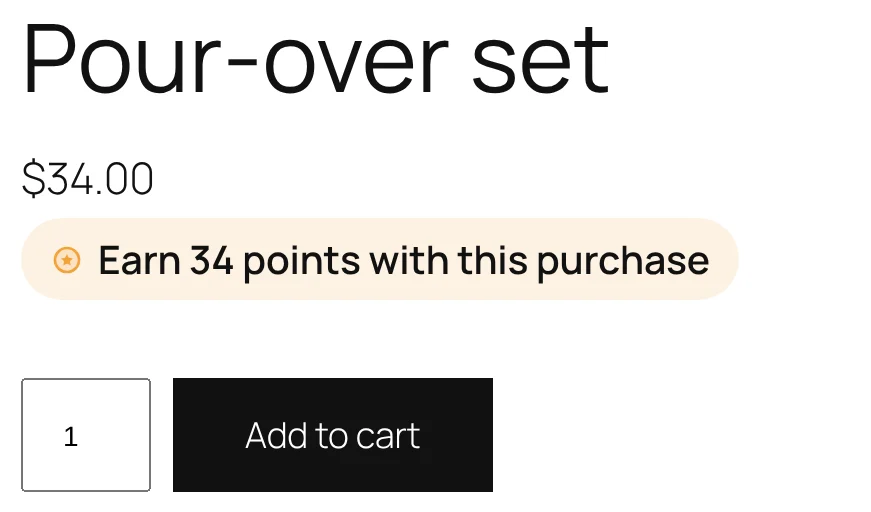 Product page showing a price of $34 and the line 'Earn 34 points with this purchase'.